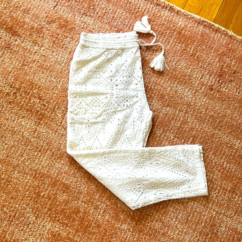 White Eyelet cotton beach pant